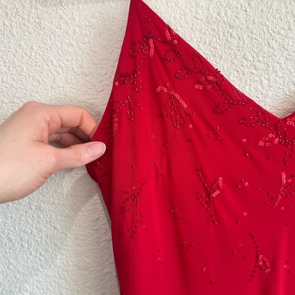 VTG Y2K Xcape Womens 10 Maxi Dress Beaded Red Fairycore Boho Romantic Dainty - Picture 3 of 13